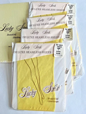 4 prs.  Medias de nailon mod Lucky Strike años 60 - talla 9- Amarillo resbaladizo Foto 1 de 4