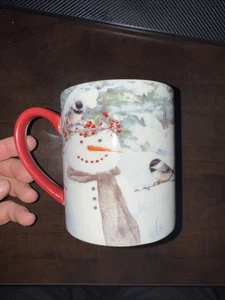 Lang Chickadee Schneemann Vögel Schnee Weihnachten Keramik Kaffeetasse Jane Sashky 2012 - Bild 1 von 3