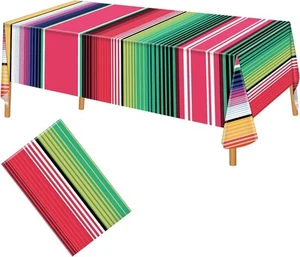 3 Pack Disposable Plastic Mexican Serape Tablecloths Mexican Fiesta Striped - Picture 1 of 7