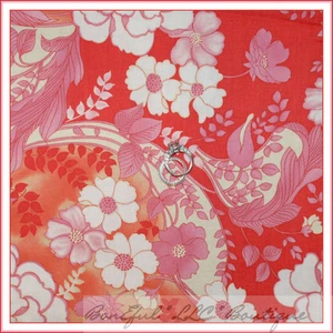 BonEful Fabric FQ Cotton Quilt Red Pink White Flower Orange Paisley Shabby Chic - Picture 1 of 9