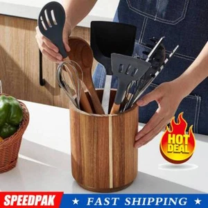 360° Rotating Utensil Holder Acacia Wooden Utensil Holder 7.2" Large-Wood Kit~ - Picture 1 of 7