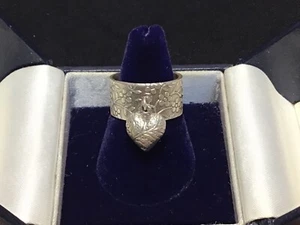 Sterling silver charm ring puffy heart cigar band victorian style cherry blossom - Picture 1 of 6