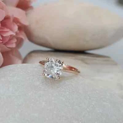 2.20 Ct 14k Rose Gold Women's Ring Lab Grown Diamond IGI Certified Cushion Cut - Image 1 of 4