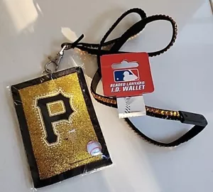 MLB Pittsburgh Pirates ID Wallet Holder Beaded Lanyard Licensed NEW - Picture 1 of 2