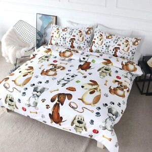 3-pc Paw Print Dog Pet Twin Quilt Duvet Pillow Cover Bed Set 