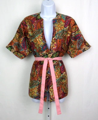 CHAQUETA DE COLECCIÓN AÑOS 60 MOD I. MAGNIN PAISLEY CUBIERTA DE PLAYA BATA TOP Y CINTURÓN MEZCLA DE ALGODÓN Foto 1 de 4