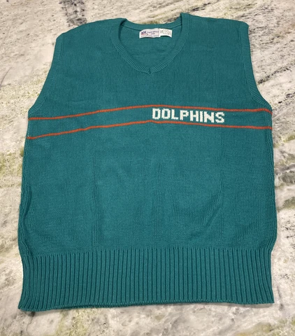 Miami Dolphins Vintage 80's Cliff Engle Made In USA NFL Sweater Vest Large Cover