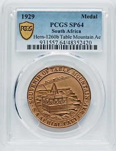 1929 Südafrika Tafelberg Probenmedaille PCGS SP64 - TOP POP VON 1! - Bild 1 von 5