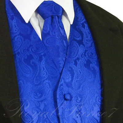ROYAL Blue XS to 6XL Paisley Tuxedo Suit Dress Vest Waistcoat & Neck tie Prom - Image 1 of 3