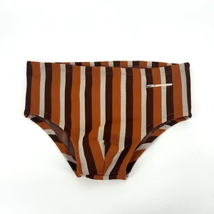 1960s 70s Swimming Trunks Swim brief Orange brown striped Camp Mens Large W38 - Picture 1 of 8