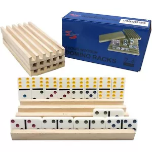 4Pk Wooden Domino Tray Racks Domino Tiles Holder Organizer Set for Domino Games - Picture 1 of 6