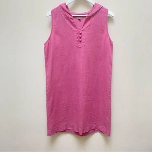 J. Jill Linen Dress Dusty Pink Sleeveless Hoodie Knot Button Women's Size Medium - Picture 1 of 6