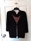 Sag Harbor Women's Size M Black Jacket Top with Attached Multicolor Floral Shell