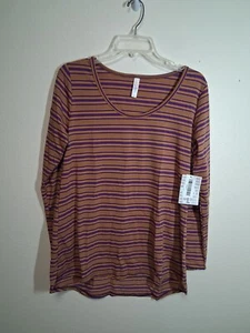 Neu mit Etikett LulaRoe Lynnae langärmliges T-Shirt gestreift Freizeit Retro Y2K Größe Large - Bild 1 von 6