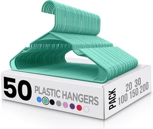 Utopia Home Plastic Hangers 50 Pack - Clothes Hanger with of 50, Aqua - Picture 1 of 7