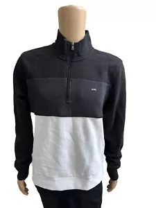 MK Michael Kors Long Sleeve Cotton Quarter Zip Black White Sweater Large L $118 - Picture 1 of 8