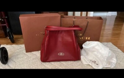 Coach 33547 Edie Pebble Leather Shoulder Bag Handbag Cardinal Red Hobo New - Image 1 of 4