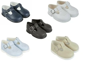 BAYPODS BOYS PUNCH DETAIL T-BAR SHOES IN FOUR COLOR SKY/WHITE/NAVY/BLACK/BEIGE - Picture 1 of 6