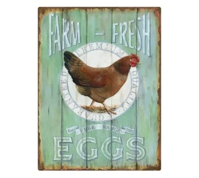 Vintage Farmhouse Decor, Tin 12 x 9 'Farm - Fresh Eggs' Tin Metal Sign   - Image 1 of 3
