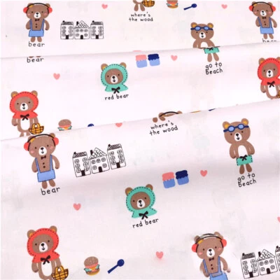 Cute Little Teddy Bears&Heart Blue Pink 100% Cotton Fabric Soft By The Half Yard - Image 1 of 4