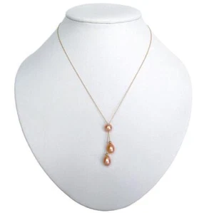 AAA Pink Pearl 14K Yellow Gold Double Dangle Necklace 16" or 18" - Picture 1 of 2