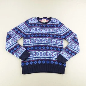 Levis Sweater Mens Medium Blue Red Fair Isle Holiday Geometric Pullover Crewneck - Picture 1 of 9