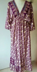 Silk Dress Purple Paisley Batwing Sleeve Tiered Ruffle Maxi Length BNWT - Picture 1 of 15