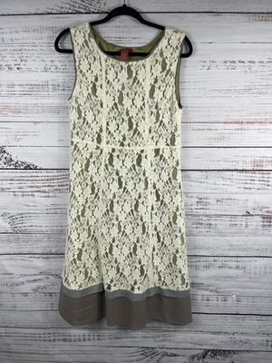Vestido Sundance Mujer 10 Blanco Encaje Superpuesto Verde Forrado Sin Mangas Midi Foto 1 de 4