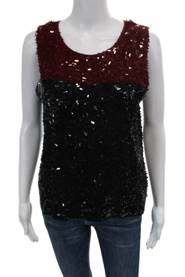 Camiseta sin mangas tejida con lentejuelas cuello redondo J Crew Collection para mujer roja azul marino talla mediana Foto 1 de 4