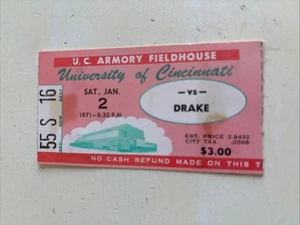 1971 University Of Cincinnati Bearcats Drake Bulldogs Basketball Ticket Stub - Picture 1 of 2