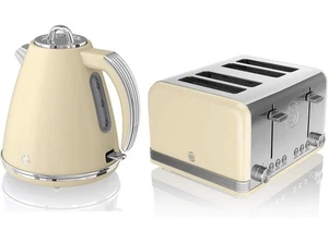 Swan Retro Twin Pack Cream - 1.5L Jug Kettle 3KW & 4 Slice Toaster - Picture 1 of 1