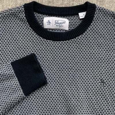Original Penguin 男式纹理针织圆领毛衣灰色黑色 M 码 — 第 1/4 张图片