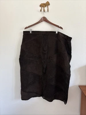 Falda Midi Vintage Años 90 SMH Talla Grande 4x Gamuza Cuero Crochet Boho Festival Foto 1 de 4