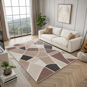 Geometric Pattern Area Rug, Brown Beige Carpet, Colorful Rugs, Modern Home Decor - Picture 1 of 4