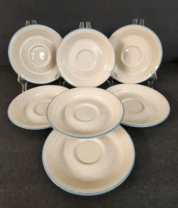 Corelle Symphony Ivory Cream Beige Blue Rim Saucers 6.25" Set of 7 - Picture 1 of 6