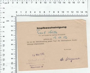 Impfbescheinigung Schluckimpfung gegen Kinderlähmung Berlin 1952 - Bild 1 von 2