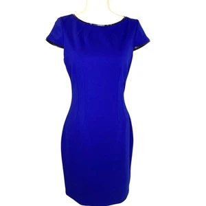 Tahari Royal Blue Flattering Sheath Dress with Black Leather Piping Size 6 - Picture 1 of 12
