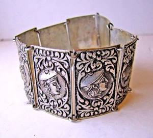 Wide Panel Link Bracelet Vintage 800 Silver European Design - Picture 1 of 3
