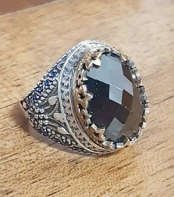 ANELLO UOMO  ARGENTO 925 Sterling pirata onice solitario inciso Ring Men $ - Immagine 1 di 4