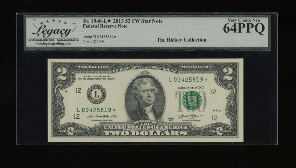 DBR 2013 $2 FRN San Francisco STAR Fr. 1940-L* Legacy 64 PPQ Serial L03425819* - Image 1 of 2