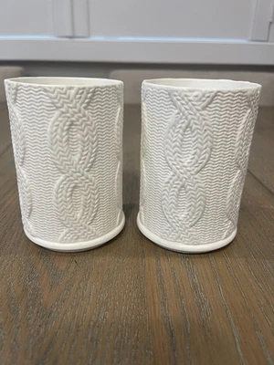 Soportes de cerámica Tealight tejido con cable blanco sintético Partylite Foto 1 de 4