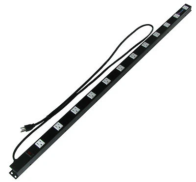 48" 12 Outlet Metal Rack Mount Power Strip Surge Protected Lighted Power Switch - Image 1 of 4