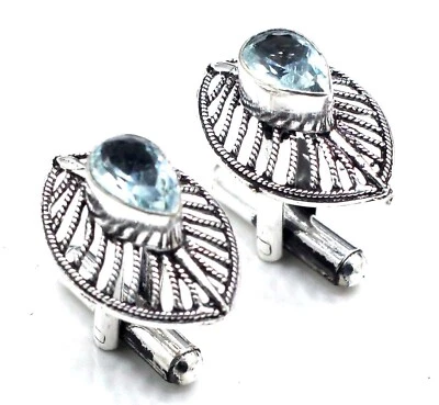 Gemelos de plata esterlina 925 con piedras preciosas de apatita verde para hombre talla-1 Foto 1 de 4