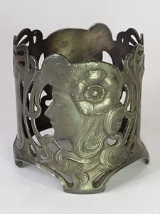 Antico Art Nouveau Jugendstil WMF "B" porta vetro placcato argento testa di fanciulla - Foto 1 di 17