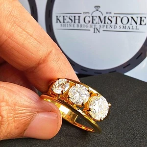 3 Carat Round Cut E VS1 Diamond Ring Trio, 14K Gold Finish, Prong Setting - Picture 1 of 11