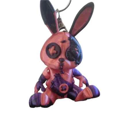 Stitchy Rabbit Articulated Keychain Pink and Black Fidget Toy Cute Collectible - Image 1 of 4