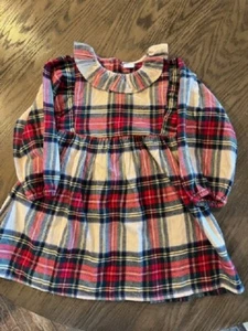 NEXT COTTON FLANNEL PLAID JEWEL RUFFLE NECK FLARED SKIRT LS DRESS SZ 4-5T - Picture 1 of 5