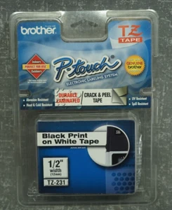 Brother P-Touch TZ-231 Laminated Tape Cartridge 1/2" Black on White (NEW) - Picture 1 of 5