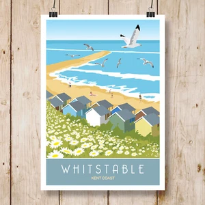 Whitstable, Tankerton Pisten, Kent. Art Deco Stil Design, Poster, Druck - Bild 1 von 3