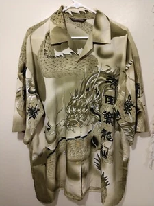 Solo Loco Animated Shirt Mens XL Dragon Theme Chinese Script Sage Green Brown. - Picture 1 of 3